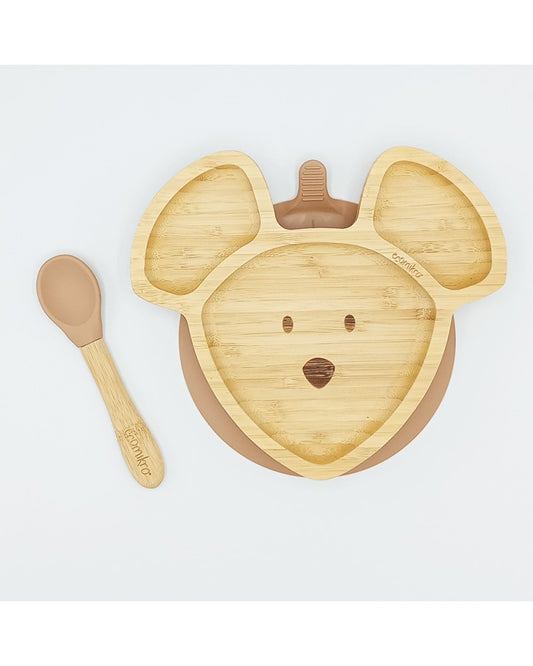 ECOMIKRO - Piatto con cucchiaio bambù TOPO - nocciola