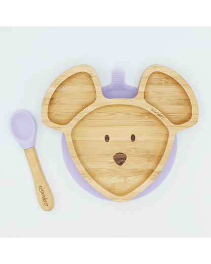 ECOMIKRO - Piatto con cucchiaio bambù TOPO - lilla