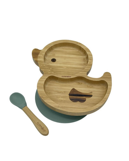 ECOMIKRO - Piatto con cucchiaio bambù PAPERA - verde