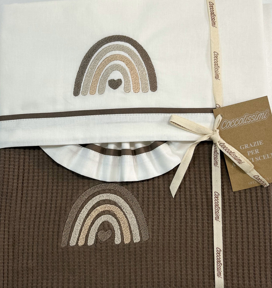 COCCOLISSIMI kit Culla Carrozzina Coperta Filo + lenzuola coordinate - Rainbow Moka