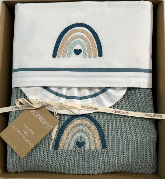 COCCOLISSIMI kit Culla Carrozzina Coperta Filo + lenzuola coordinate - Agave green