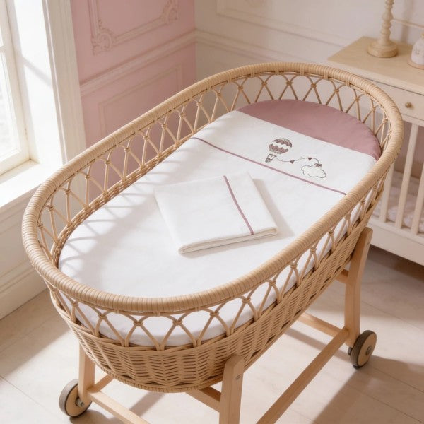 COCCOLISSIMI - set lenzuola 3 pezzi culla / carrozzina Balloon old rose