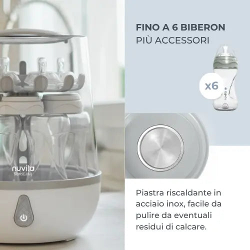 Nuvita - STERIEASY 1083 - Sterilizzatore Biberon Elettrico a Vapore - Fino a 6 biberon in soli 6min