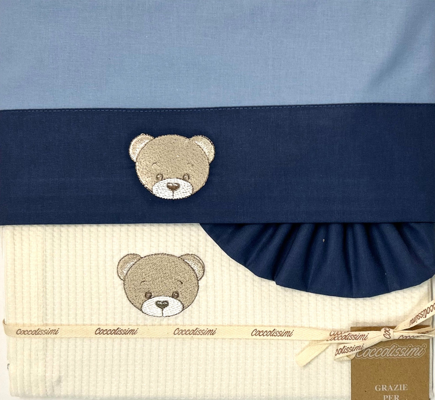 COCCOLISSIMI kit Culla Carrozzina Coperta Piquet + lenzuola coordinate - Teddy avio