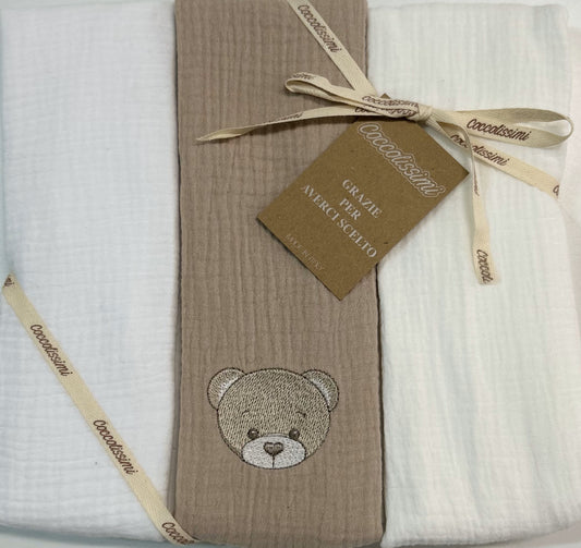 Coccolissimi - tris Mussola Muslin multiuso - serie TEDDY - colore Moka