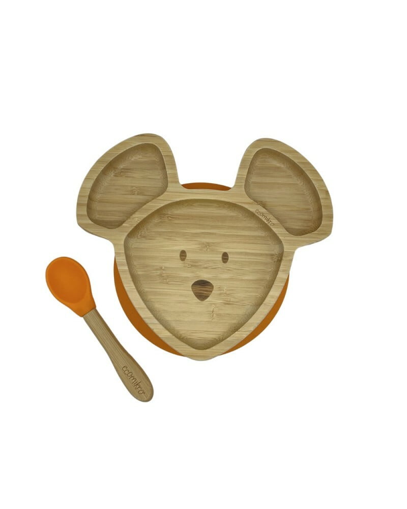 ECOMIKRO - Piatto con cucchiaio bambù TOPO - arancio