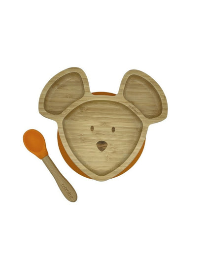 ECOMIKRO - Piatto con cucchiaio bambù TOPO - arancio