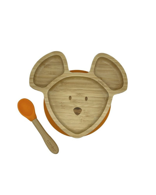 ECOMIKRO - Piatto con cucchiaio bambù TOPO - arancio