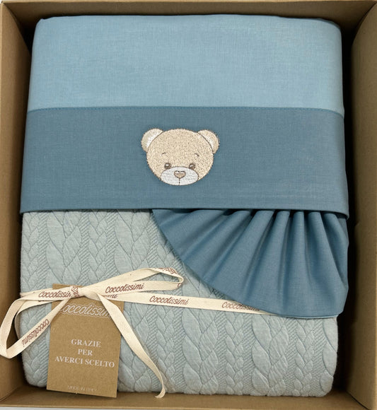 COCCOLISSIMI kit Carrozzina Coperta Trecce + lenzuola coordinate - Teddy Agave